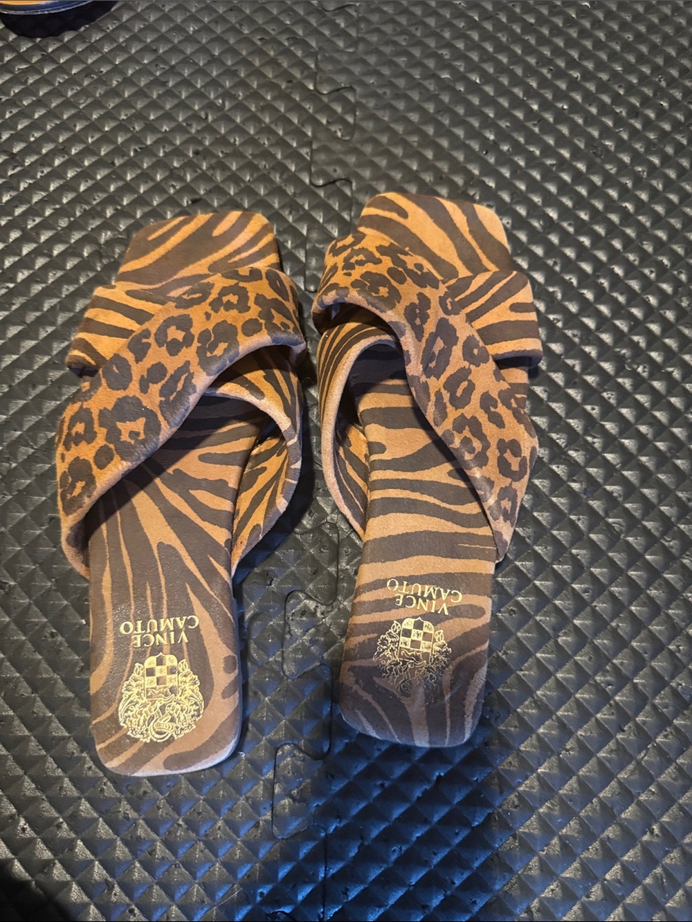 Vince Camuto Leopard & Zebra Print Slide Sandals in Brown